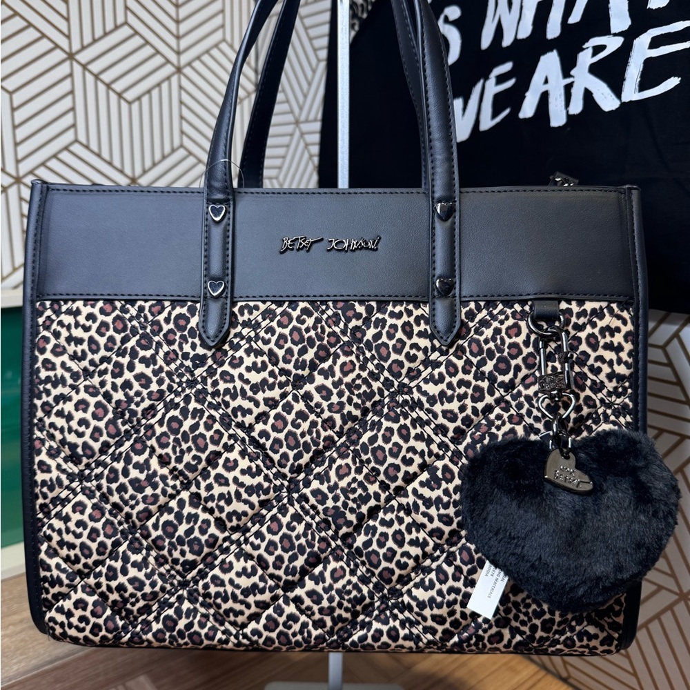 Betsey Johnson Black and Brown Leopard Tote